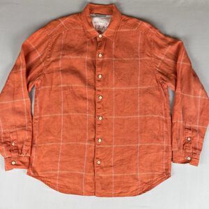 Tommy Bahama Relax Linen Button Up Shirt Men's Medium Orange Check Island Preppy